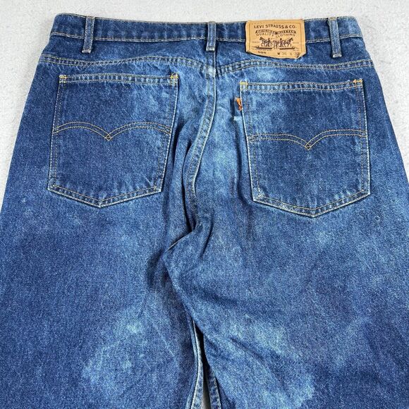 Levis 505 Orange Tab Mid Rise Dark Wash Distressed Denim‎ Blue Jeans Mens 36x32 - Picture 15 of 16